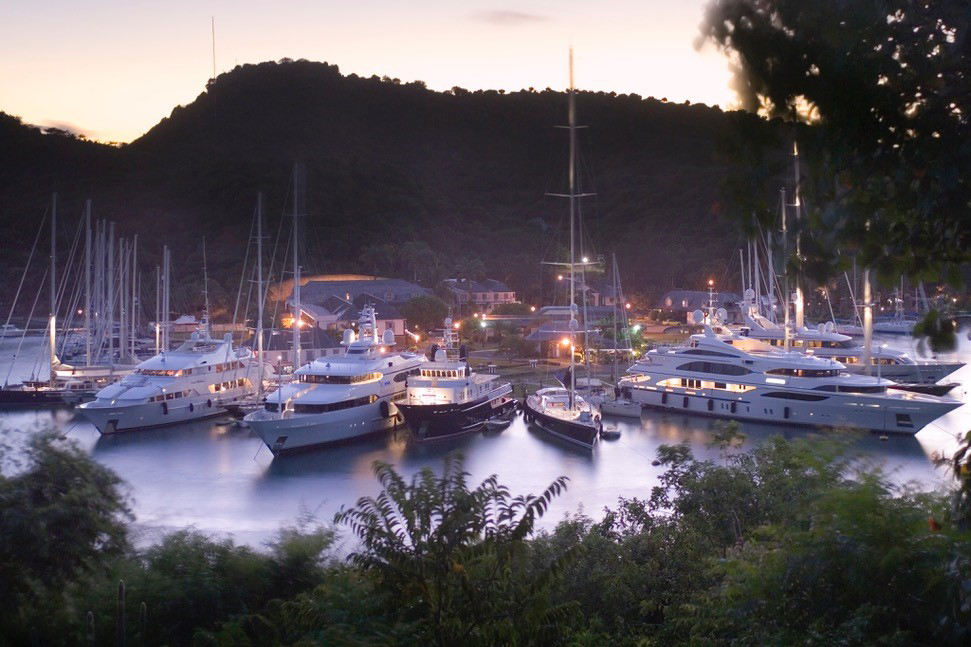 Yatchs at dusk in English Harbour, Antigua